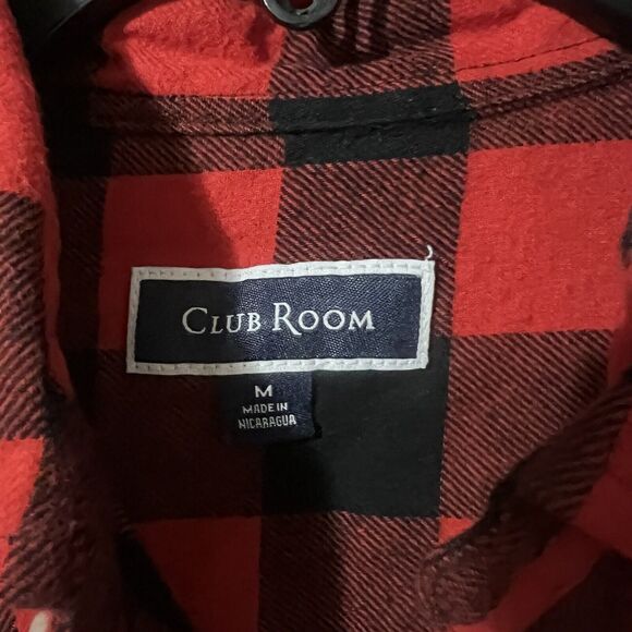 Club Room Mens Shirt M Medium Red Black Flannel Plaid Button Up Collared - Picture 5 of 8